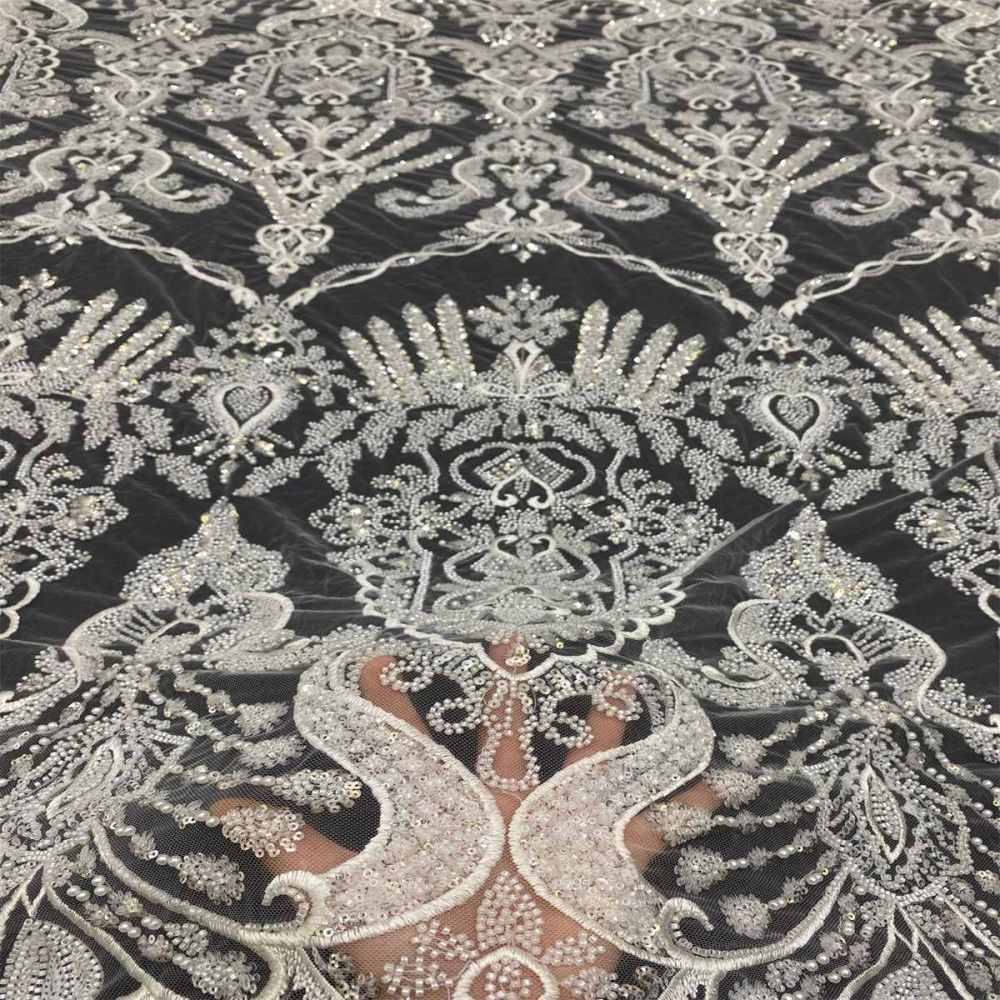 5 Yards Beaded Bridal Fabric, Embroidered Beaded Wedding Lace Fabric | Love in Lace | NO. TDD323