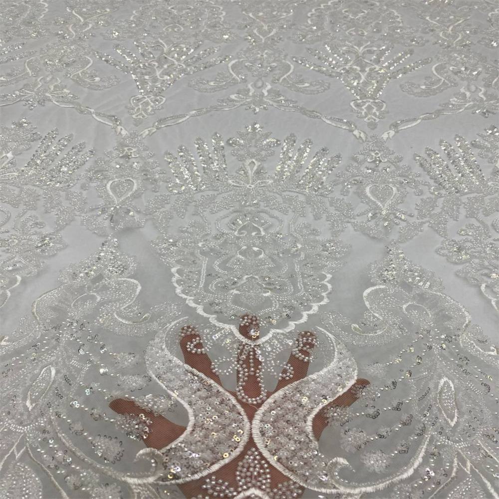 5 Yards Beaded Bridal Fabric, Embroidered Beaded Wedding Lace Fabric | Love in Lace | NO. TDD323
