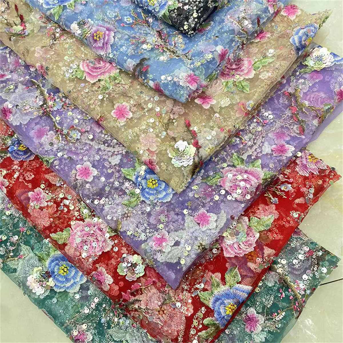 Embroidered Beaded Colorful Lace Fabric - 5 Yards | MOD JX130