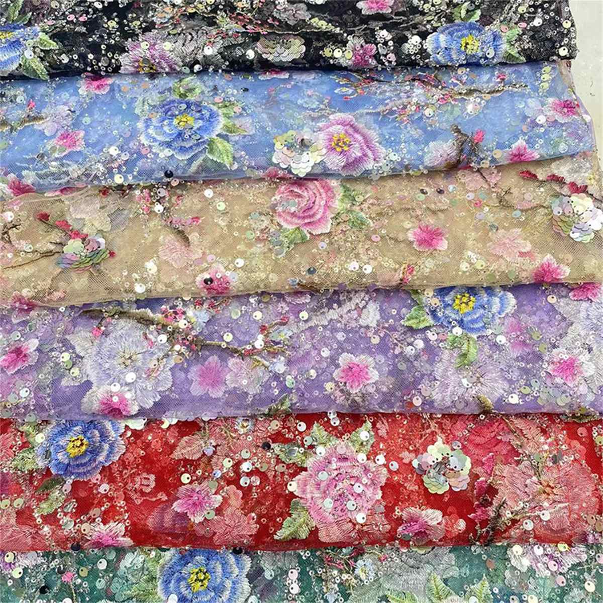 Embroidered Beaded Colorful Lace Fabric - 5 Yards | MOD JX130