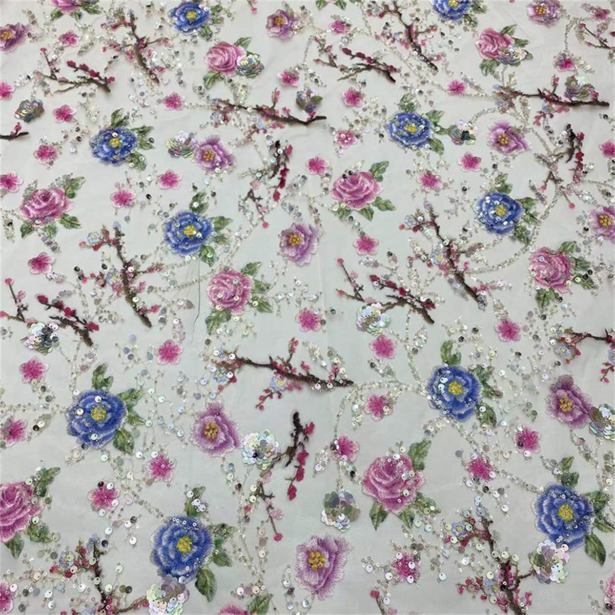 5 Yards Embroidered Sequin Fabric, Colorful Embroidered Sequin Beaded Tulle Lace | Love in Lace | NO. JX130
