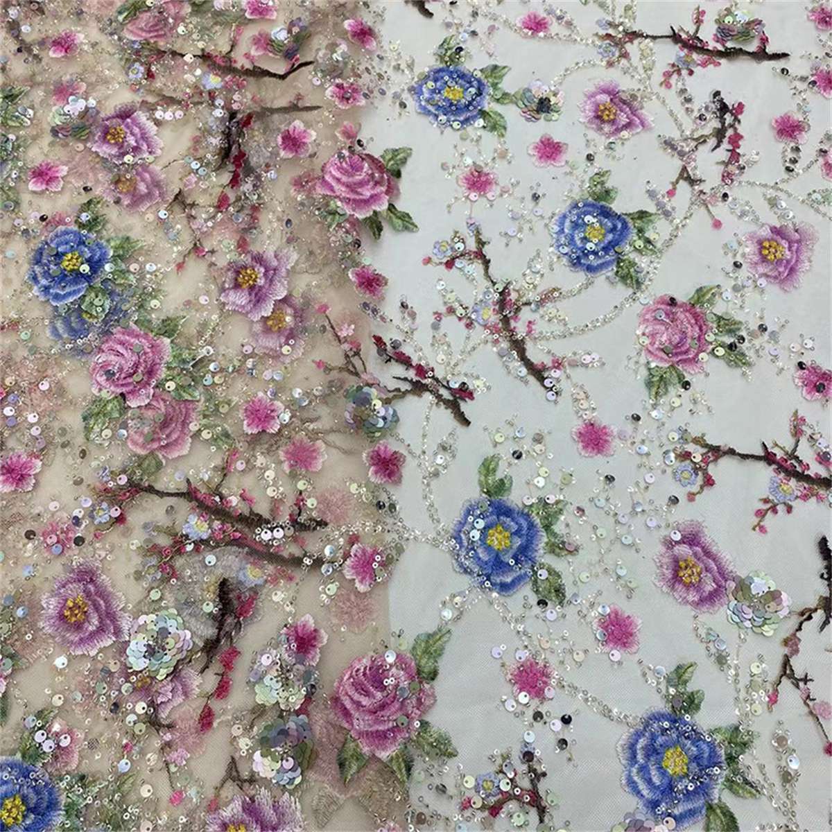 5 Yards Embroidered Sequin Fabric, Colorful Embroidered Sequin Beaded Tulle Lace | Love in Lace | NO. JX130
