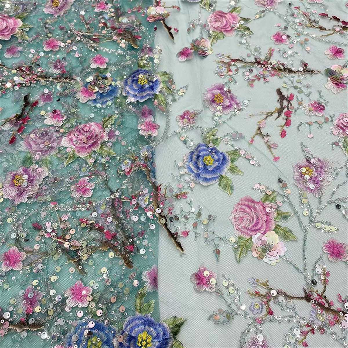 5 Yards Embroidered Sequin Fabric, Colorful Embroidered Sequin Beaded Tulle Lace | Love in Lace | NO. JX130