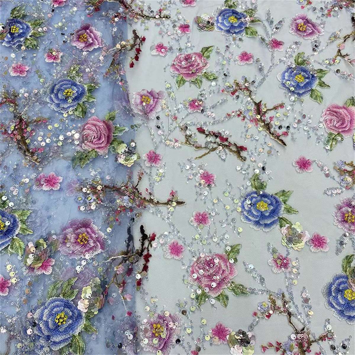 5 Yards Embroidered Sequin Fabric, Colorful Embroidered Sequin Beaded Tulle Lace | Love in Lace | NO. JX130