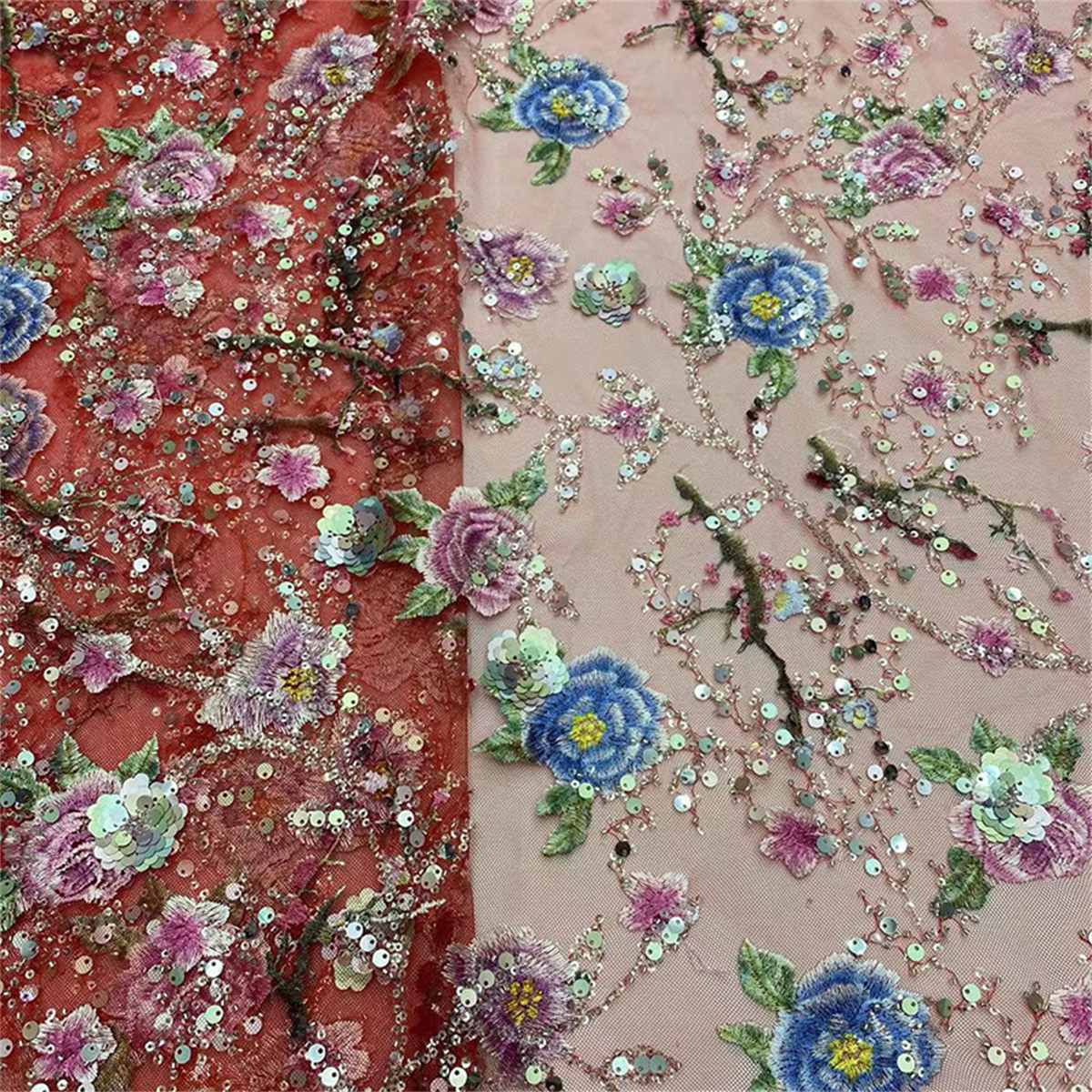 5 Yards Embroidered Sequin Fabric, Colorful Embroidered Sequin Beaded Tulle Lace | Love in Lace | NO. JX130
