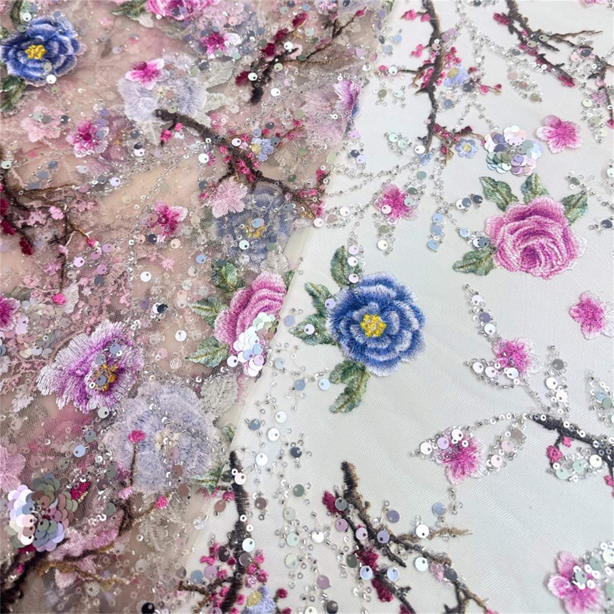 5 Yards Embroidered Sequin Fabric, Colorful Embroidered Sequin Beaded Tulle Lace | Love in Lace | NO. JX130