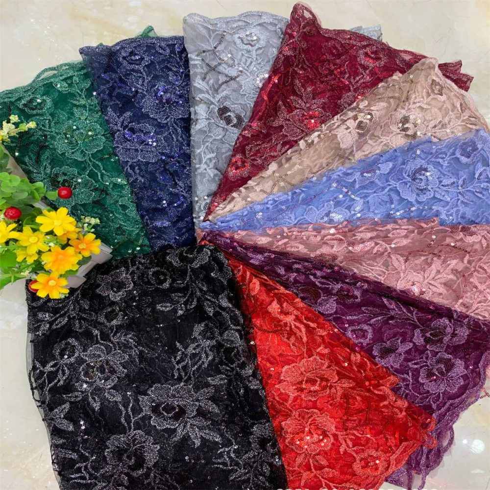 1 Yard Sequined Embroidered Lace Material Fabric