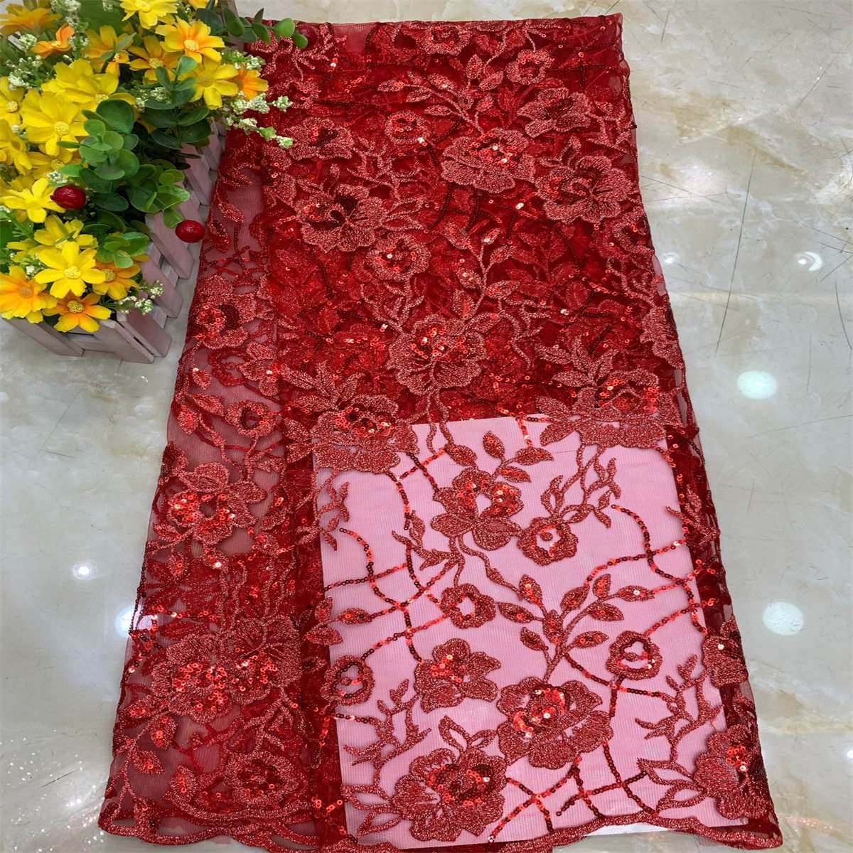 1 Yard Sequined Embroidered Lace Material Fabric