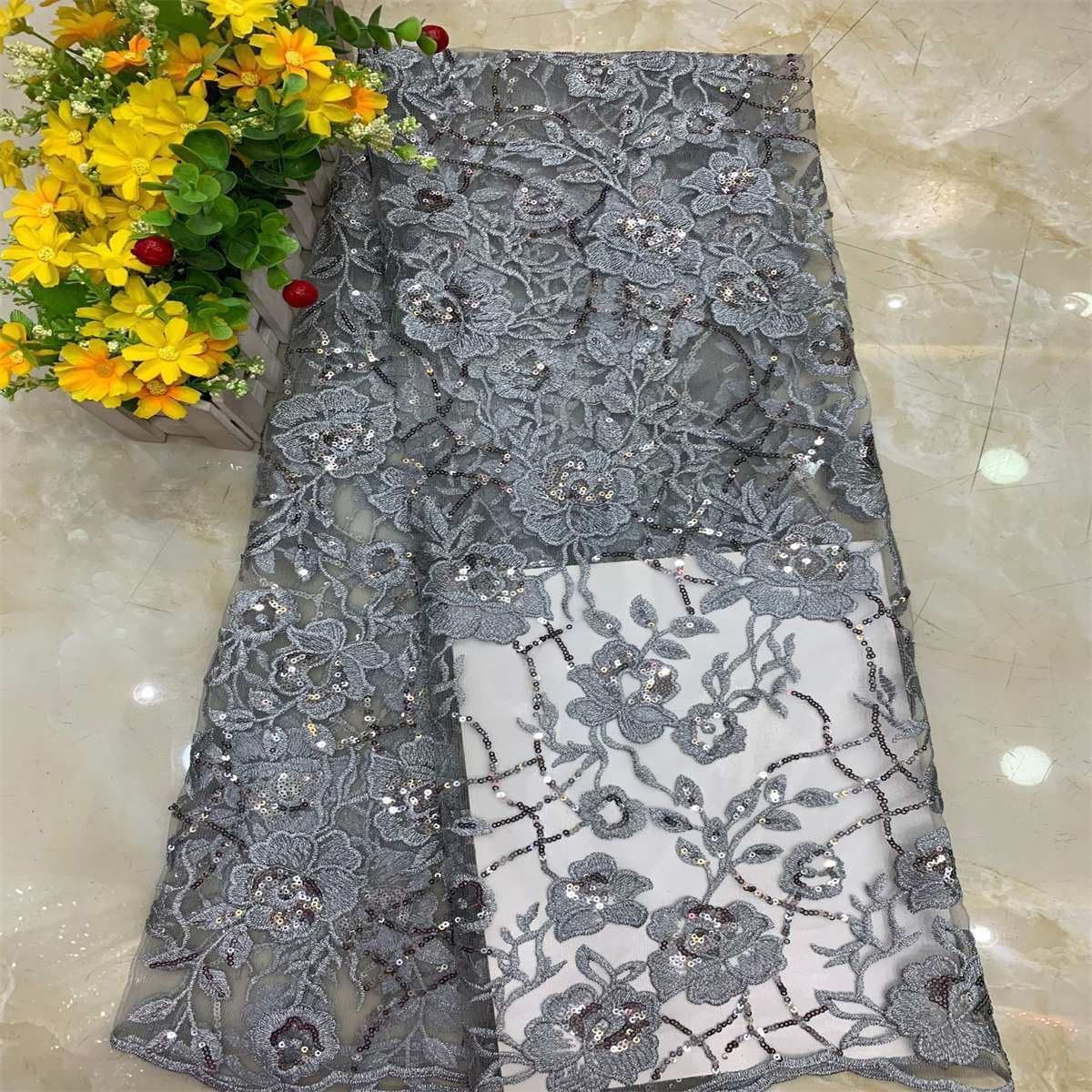 1 Yard Sequined Embroidered Lace Material Fabric
