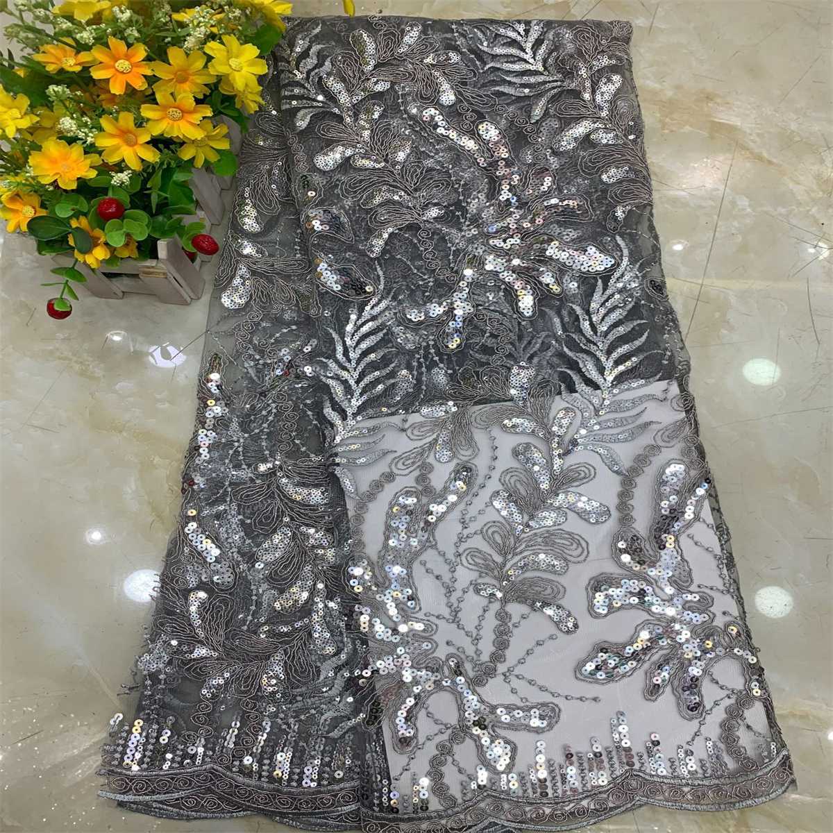 5 Yards Embroidered Sequin Fabric, Corded Embroidered Sequin Tulle Lace | Love in Lace | NO. DX014