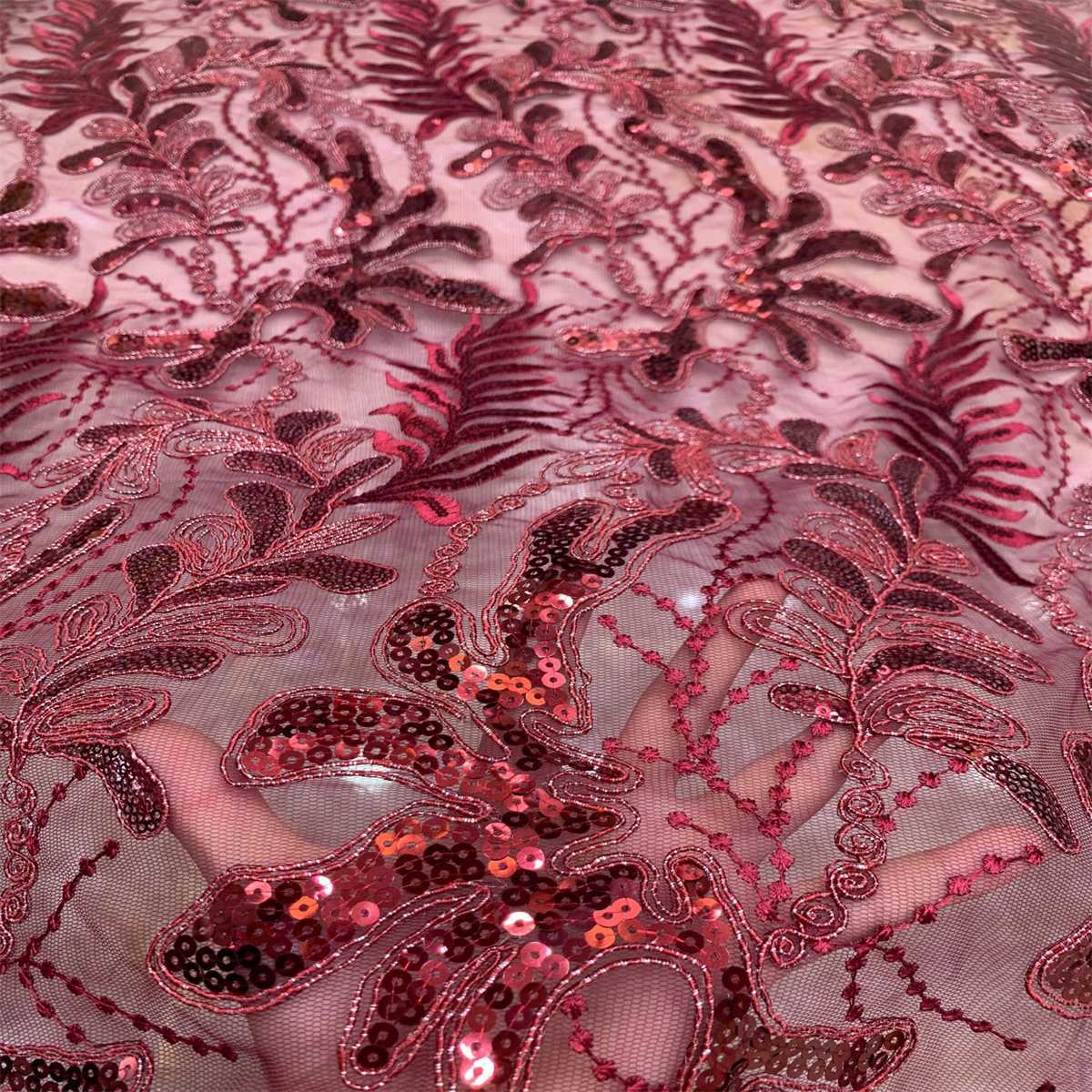 5 Yards Embroidered Sequin Fabric, Corded Embroidered Sequin Tulle Lace | Love in Lace | NO. DX014