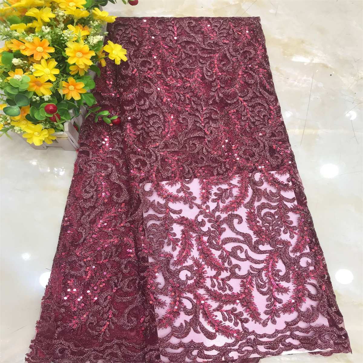 5 Yards Embroidered Sequin Fabric, Embroidered Sequin Tulle Lace | Love in Lace | NO. DX032