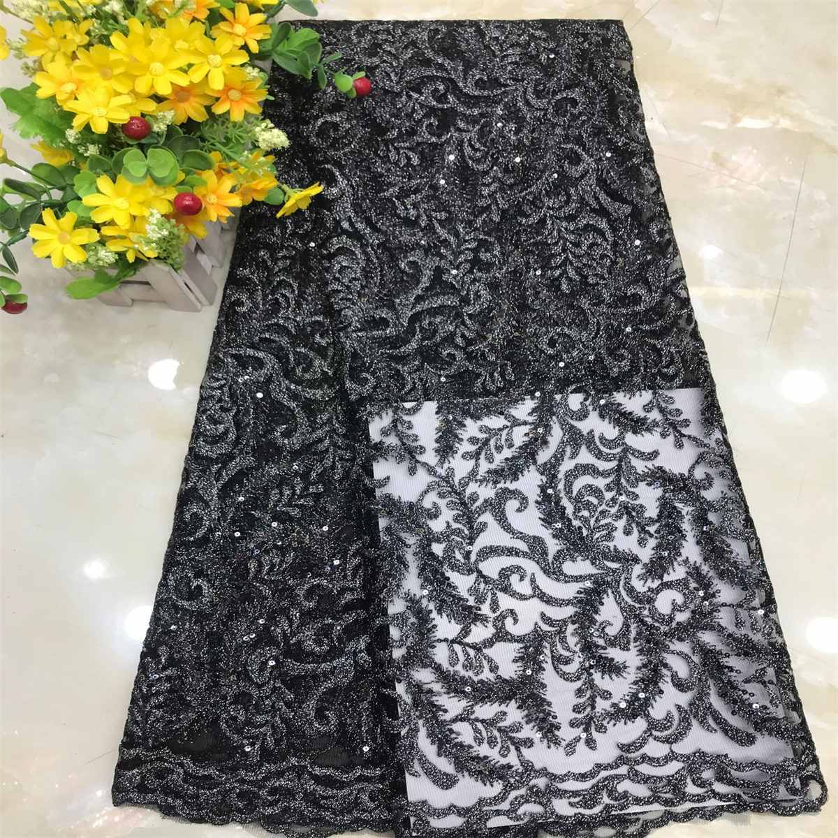 5 Yards Embroidered Sequin Fabric, Embroidered Sequin Tulle Lace | Love in Lace | NO. DX032