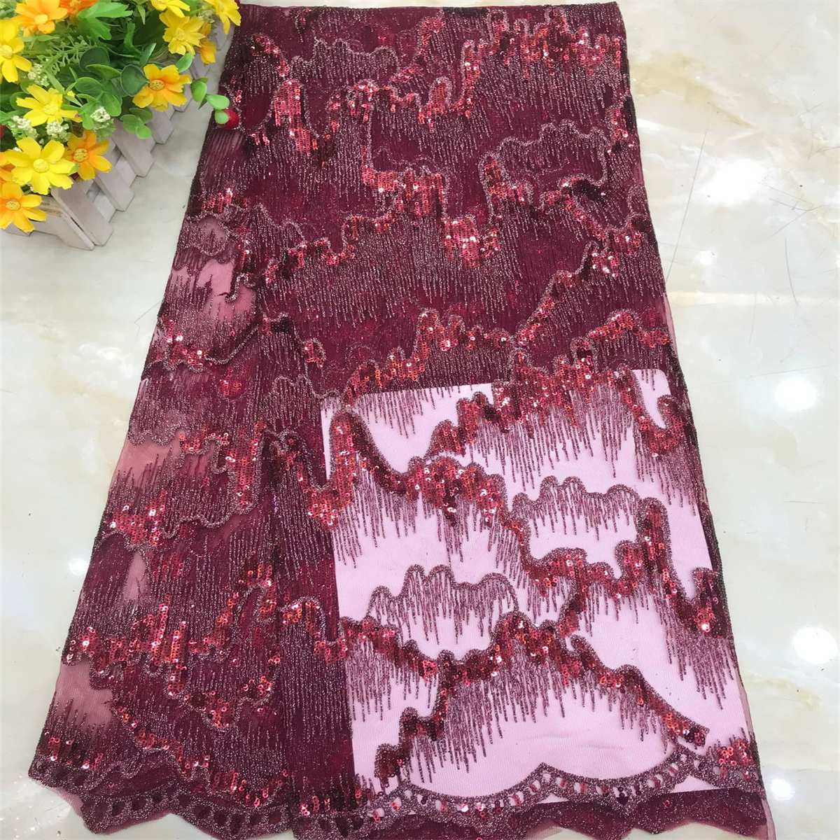 5 Yards Embroidered Sequin Fabric, Embroidered Sequin Tulle Lace | Love in Lace | NO. DX037
