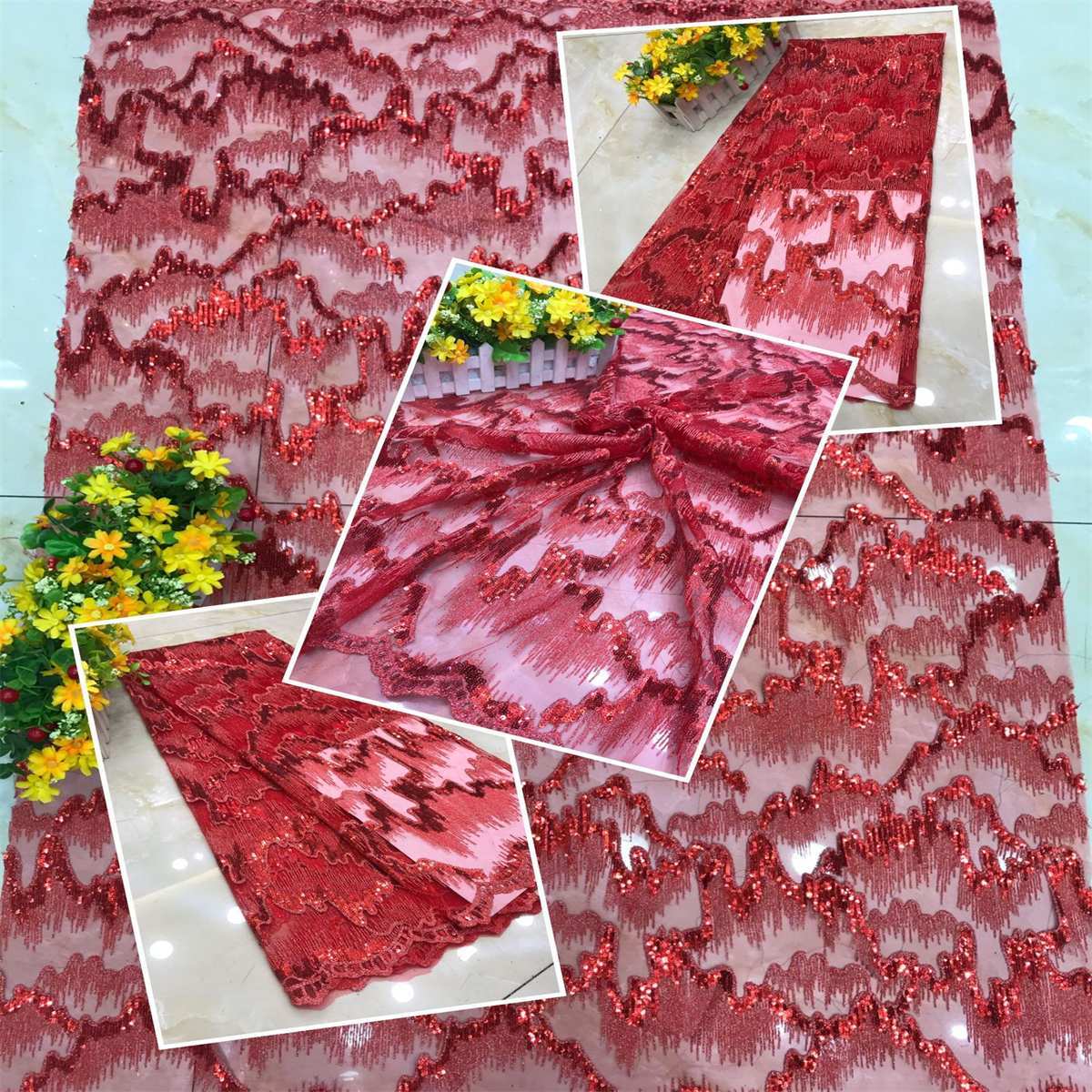 5 Yards Embroidered Sequin Fabric, Embroidered Sequin Tulle Lace | Love in Lace | NO. DX037