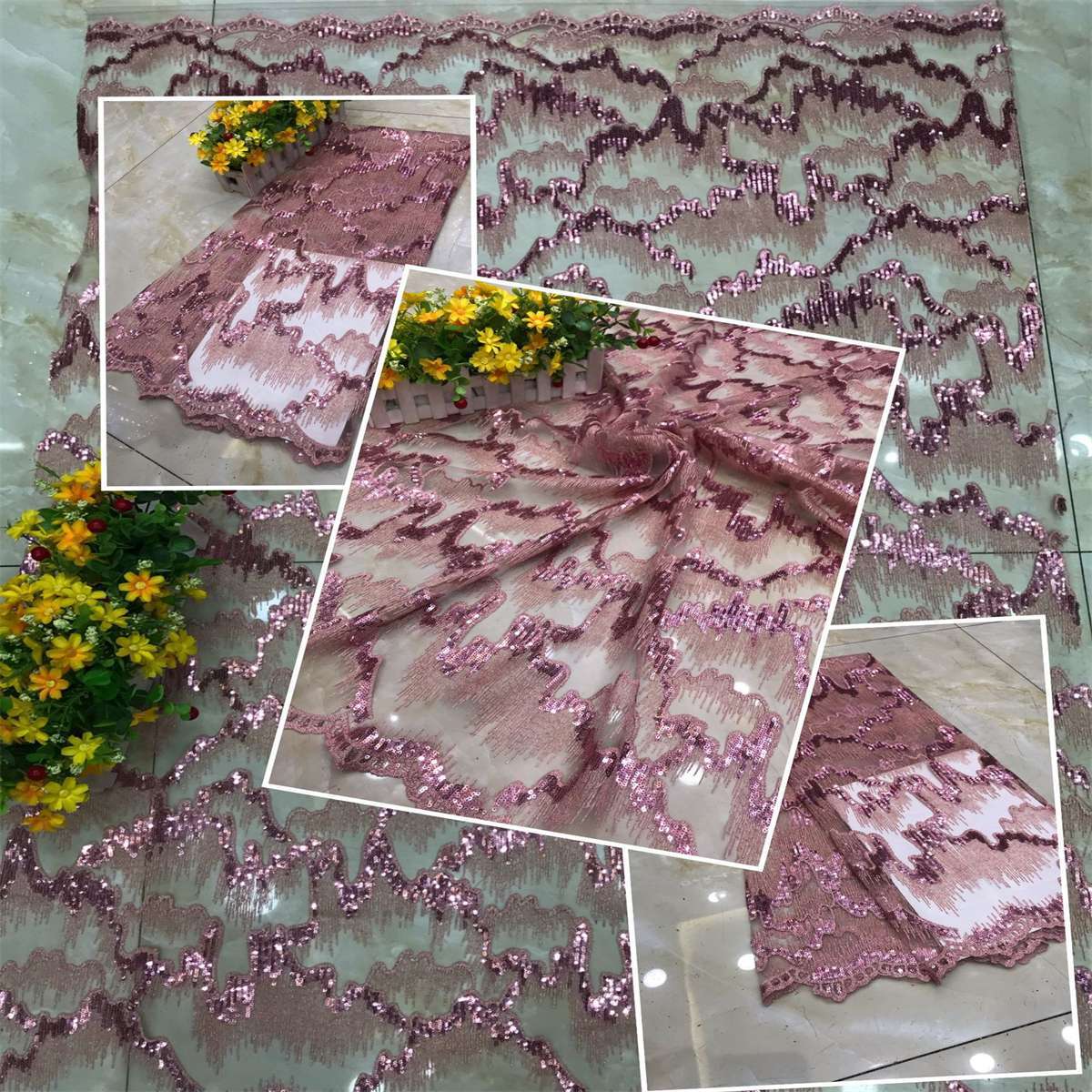 5 Yards Embroidered Sequin Fabric, Embroidered Sequin Tulle Lace | Love in Lace | NO. DX037