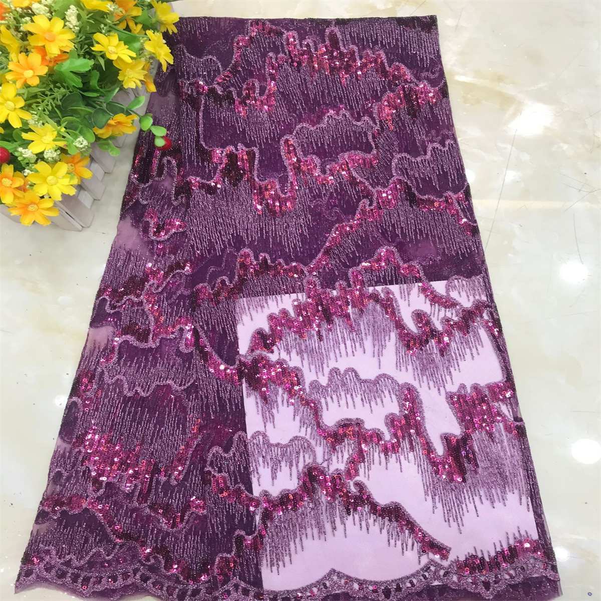 5 Yards Embroidered Sequin Fabric, Embroidered Sequin Tulle Lace | Love in Lace | NO. DX037