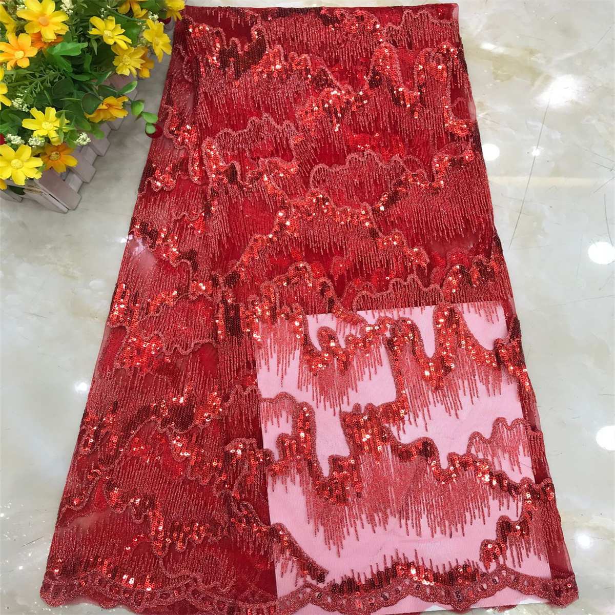 5 Yards Embroidered Sequin Fabric, Embroidered Sequin Tulle Lace | Love in Lace | NO. DX037