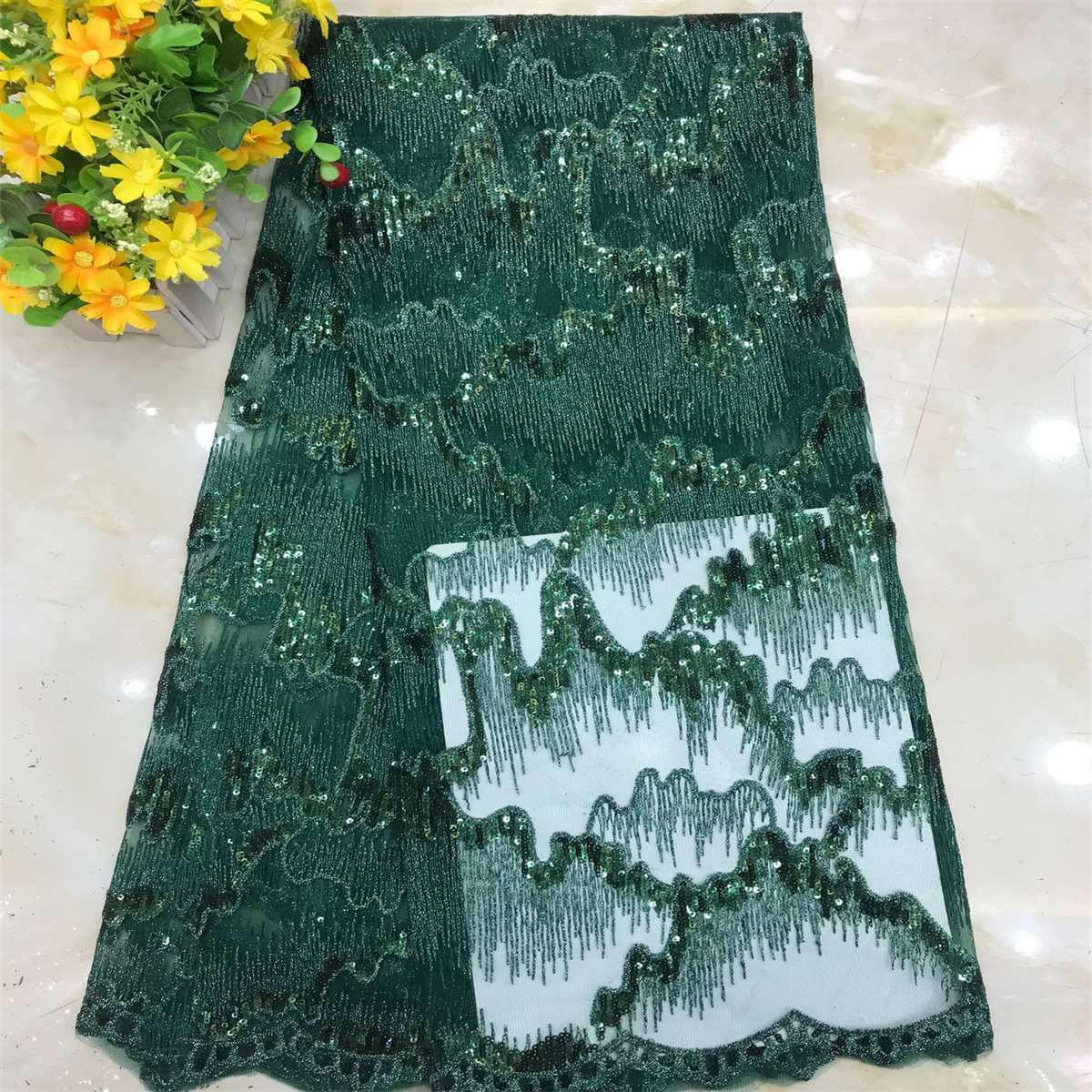 5 Yards Embroidered Sequin Fabric, Embroidered Sequin Tulle Lace | Love in Lace | NO. DX037
