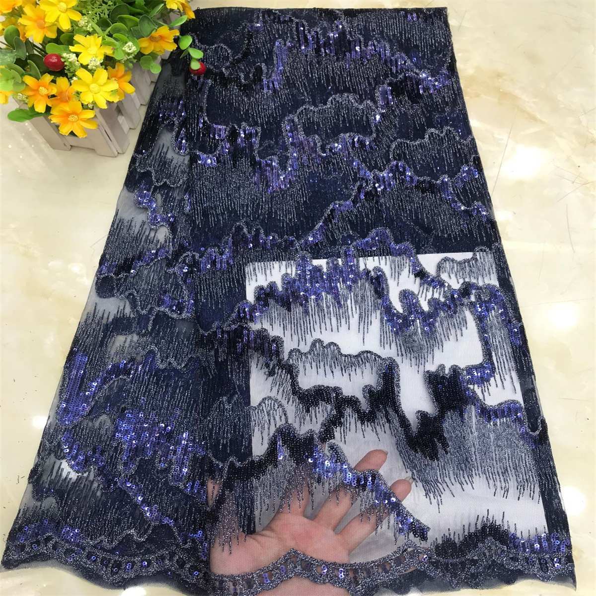 5 Yards Embroidered Sequin Fabric, Embroidered Sequin Tulle Lace | Love in Lace | NO. DX037