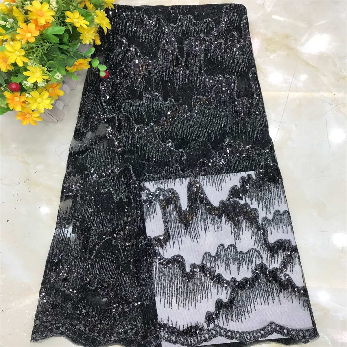 5 Yards Embroidered Sequin Fabric, Embroidered Sequin Tulle Lace | Love in Lace | NO. DX037