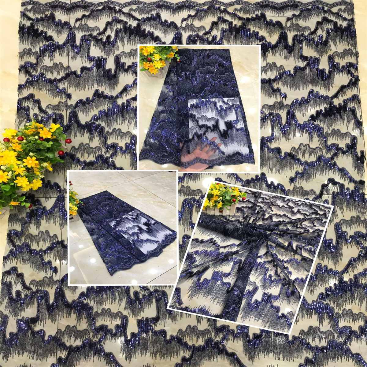 5 Yards Embroidered Sequin Fabric, Embroidered Sequin Tulle Lace | Love in Lace | NO. DX037