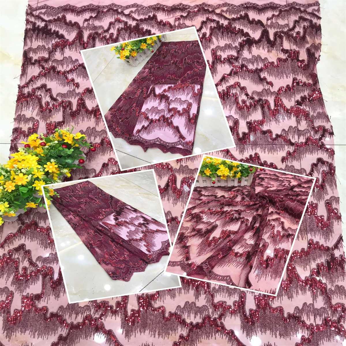 5 Yards Embroidered Sequin Fabric, Embroidered Sequin Tulle Lace | Love in Lace | NO. DX037