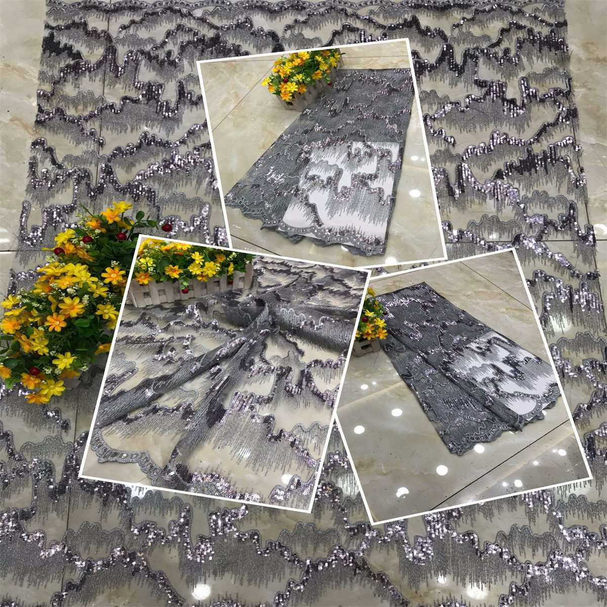 5 Yards Embroidered Sequin Fabric, Embroidered Sequin Tulle Lace | Love in Lace | NO. DX037