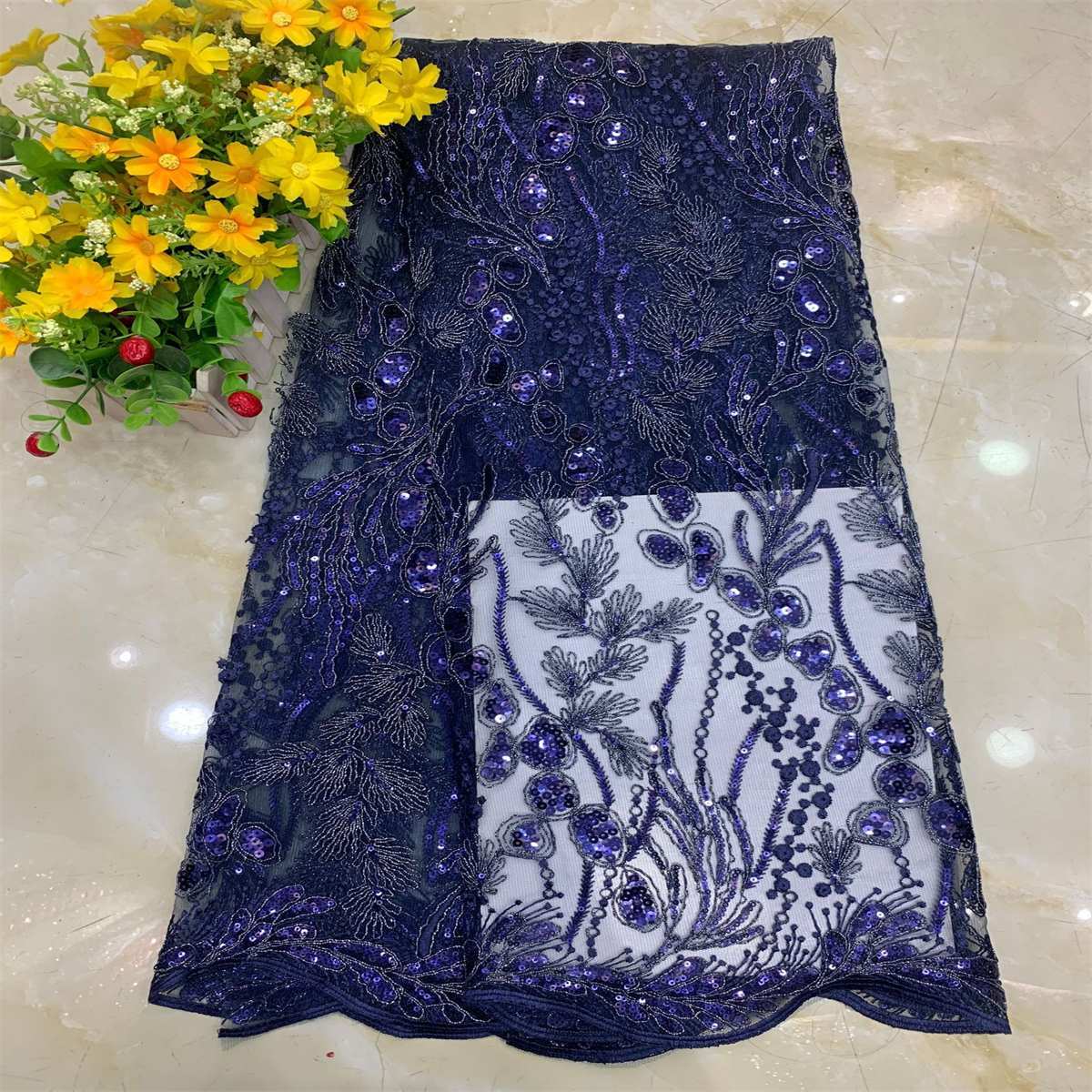 5 Yards Embroidered Sequin Fabric, Corded Embroidered Sequin Tulle Lace | Love in Lace | NO. DX039