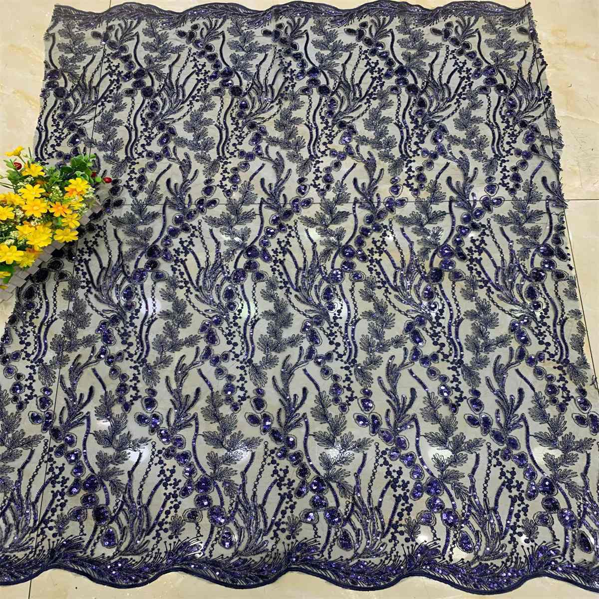 5 Yards Embroidered Sequin Fabric, Corded Embroidered Sequin Tulle Lace | Love in Lace | NO. DX039