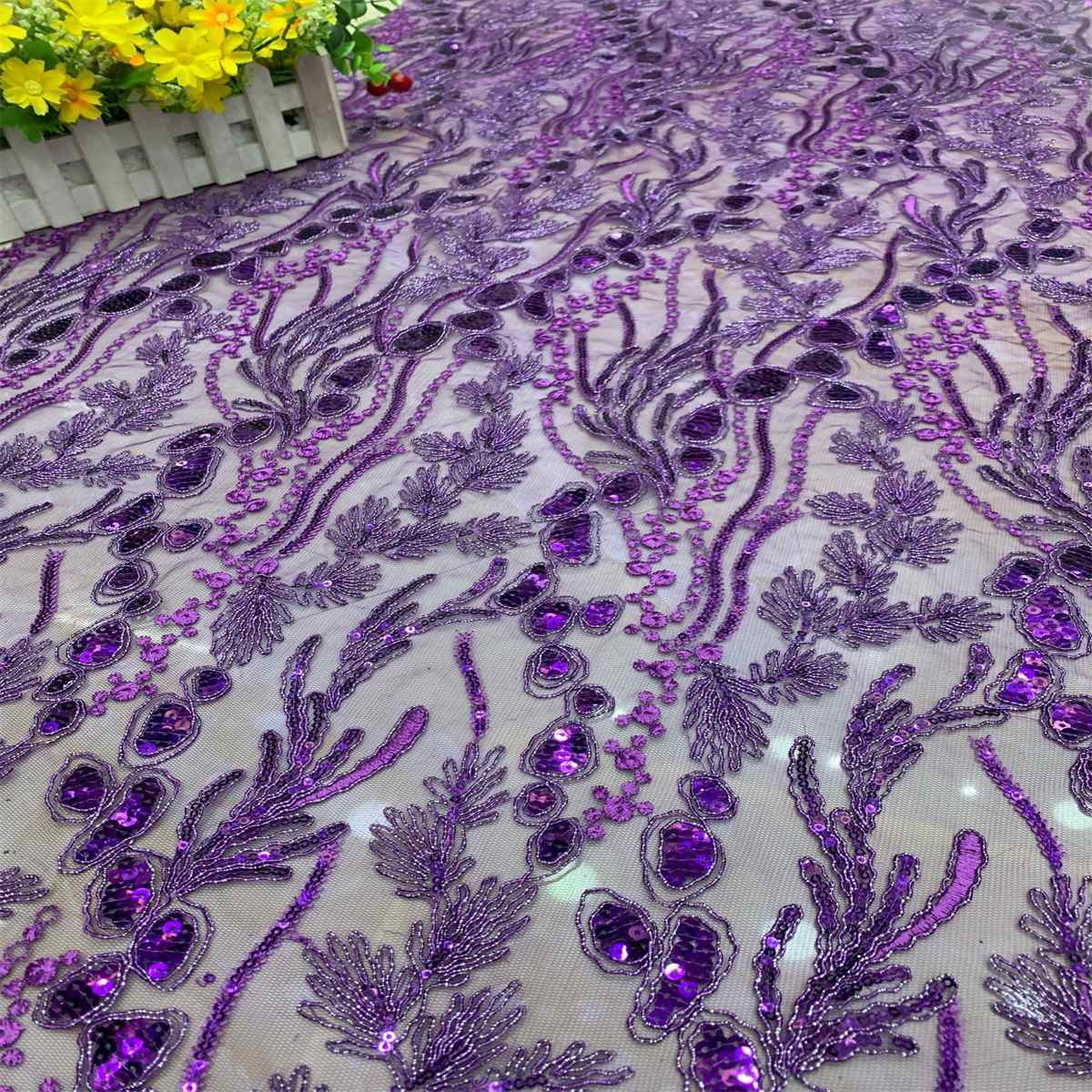 5 Yards Embroidered Sequin Fabric, Corded Embroidered Sequin Tulle Lace | Love in Lace | NO. DX039