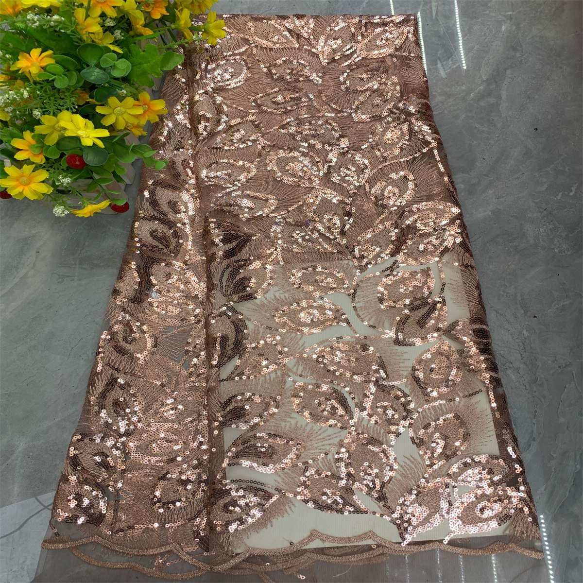 5 Yards Embroidered Sequin Fabric, Embroidered Sequin Tulle Lace | Love in Lace | NO. DX040