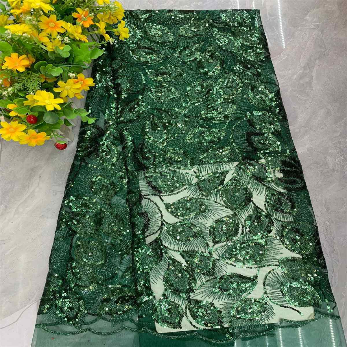 5 Yards Embroidered Sequin Fabric, Embroidered Sequin Tulle Lace | Love in Lace | NO. DX040