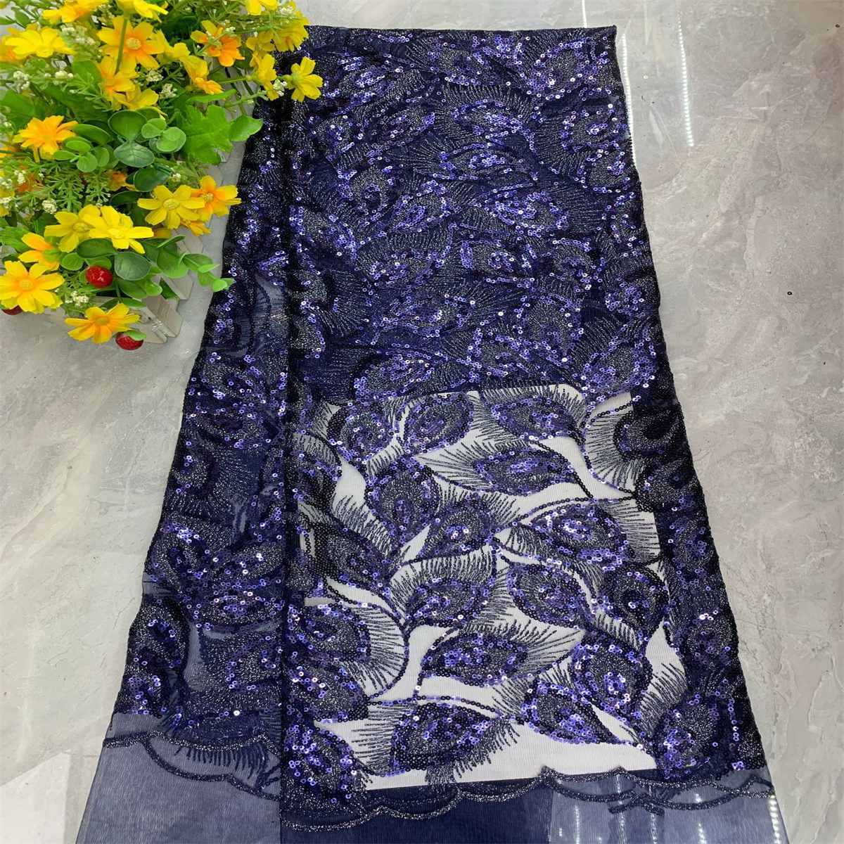 5 Yards Embroidered Sequin Fabric, Embroidered Sequin Tulle Lace | Love in Lace | NO. DX040