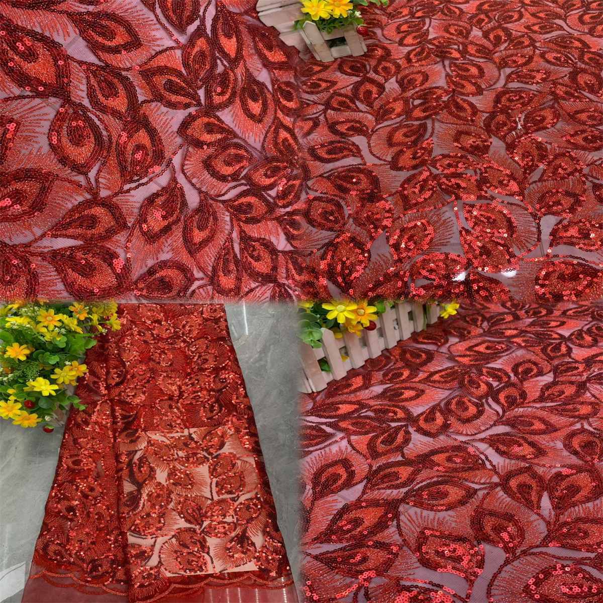 5 Yards Embroidered Sequin Fabric, Embroidered Sequin Tulle Lace | Love in Lace | NO. DX040