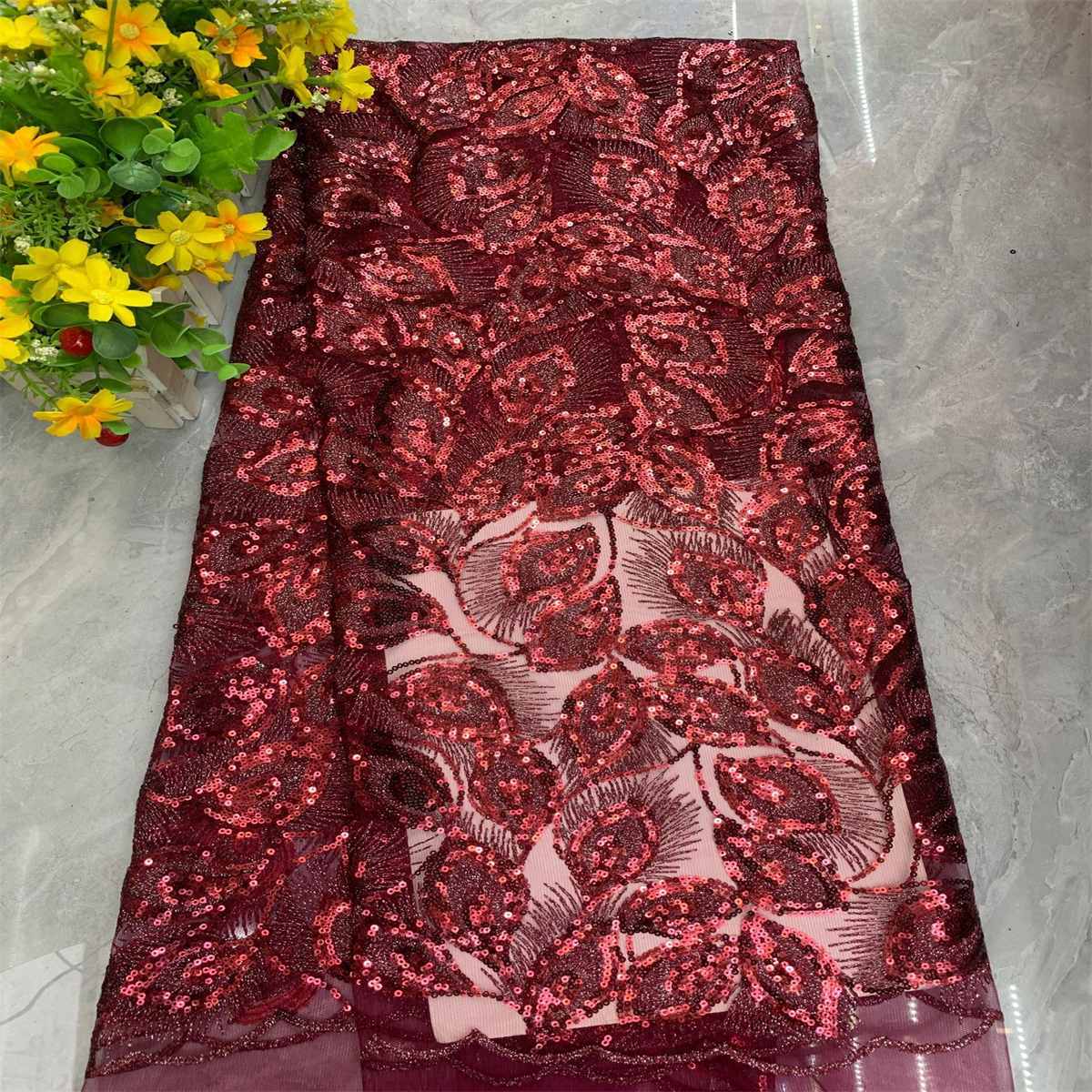 5 Yards Embroidered Sequin Fabric, Embroidered Sequin Tulle Lace | Love in Lace | NO. DX040