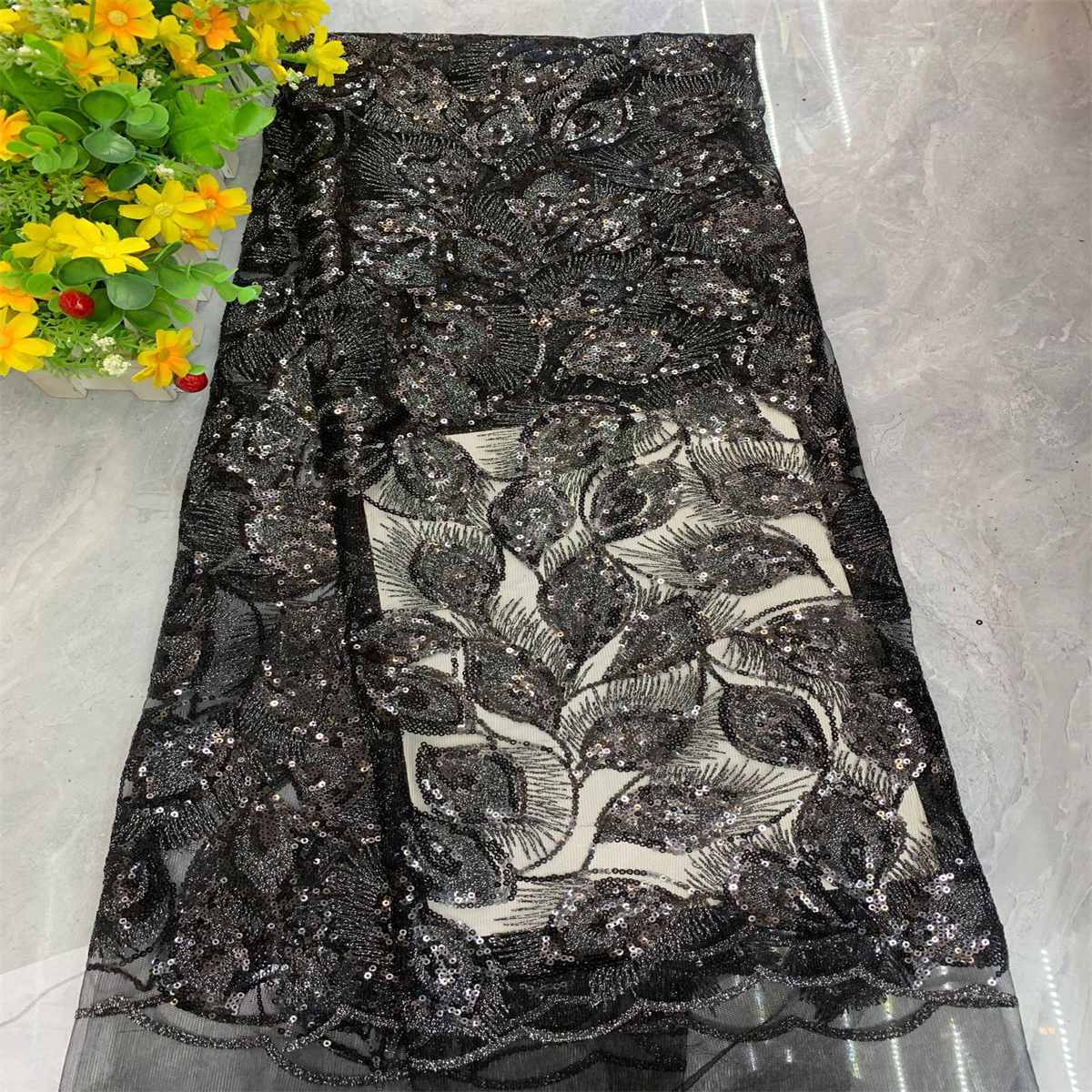 5 Yards Embroidered Sequin Fabric, Embroidered Sequin Tulle Lace | Love in Lace | NO. DX040