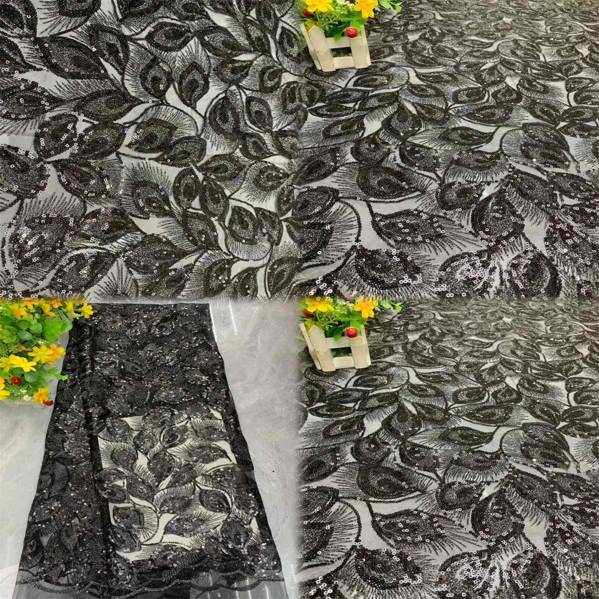5 Yards Embroidered Sequin Fabric, Embroidered Sequin Tulle Lace | Love in Lace | NO. DX040