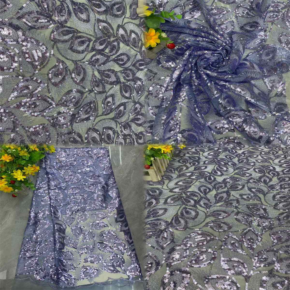 5 Yards Embroidered Sequin Fabric, Embroidered Sequin Tulle Lace | Love in Lace | NO. DX040