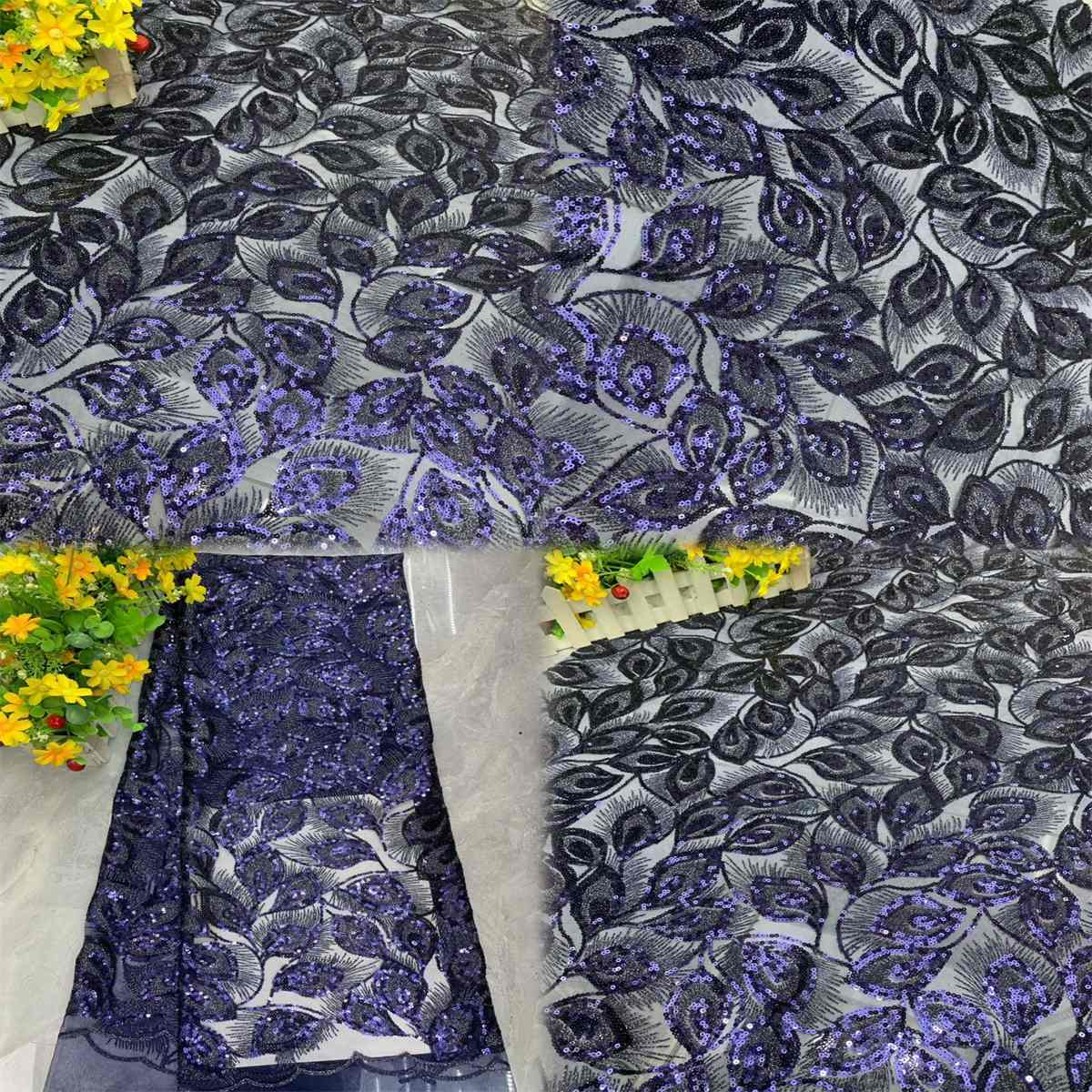 5 Yards Embroidered Sequin Fabric, Embroidered Sequin Tulle Lace | Love in Lace | NO. DX040