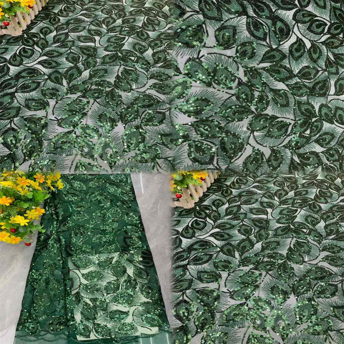 5 Yards Embroidered Sequin Fabric, Embroidered Sequin Tulle Lace | Love in Lace | NO. DX040