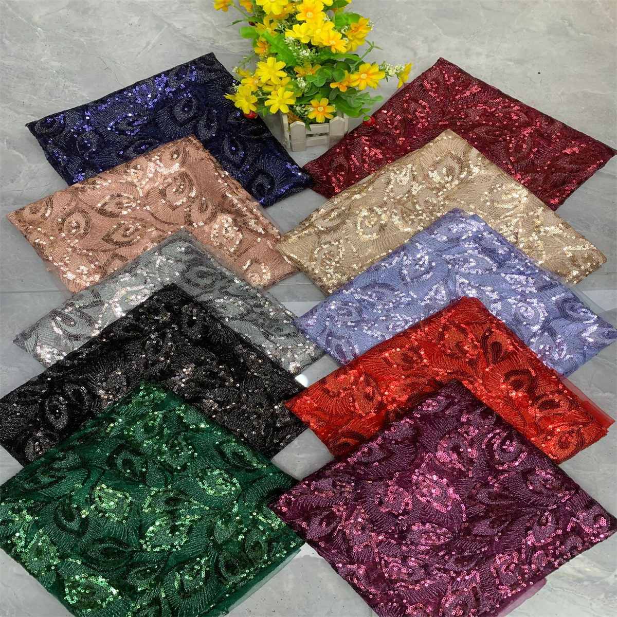 5 Yards Embroidered Sequin Fabric, Embroidered Sequin Tulle Lace | Love in Lace | NO. DX040