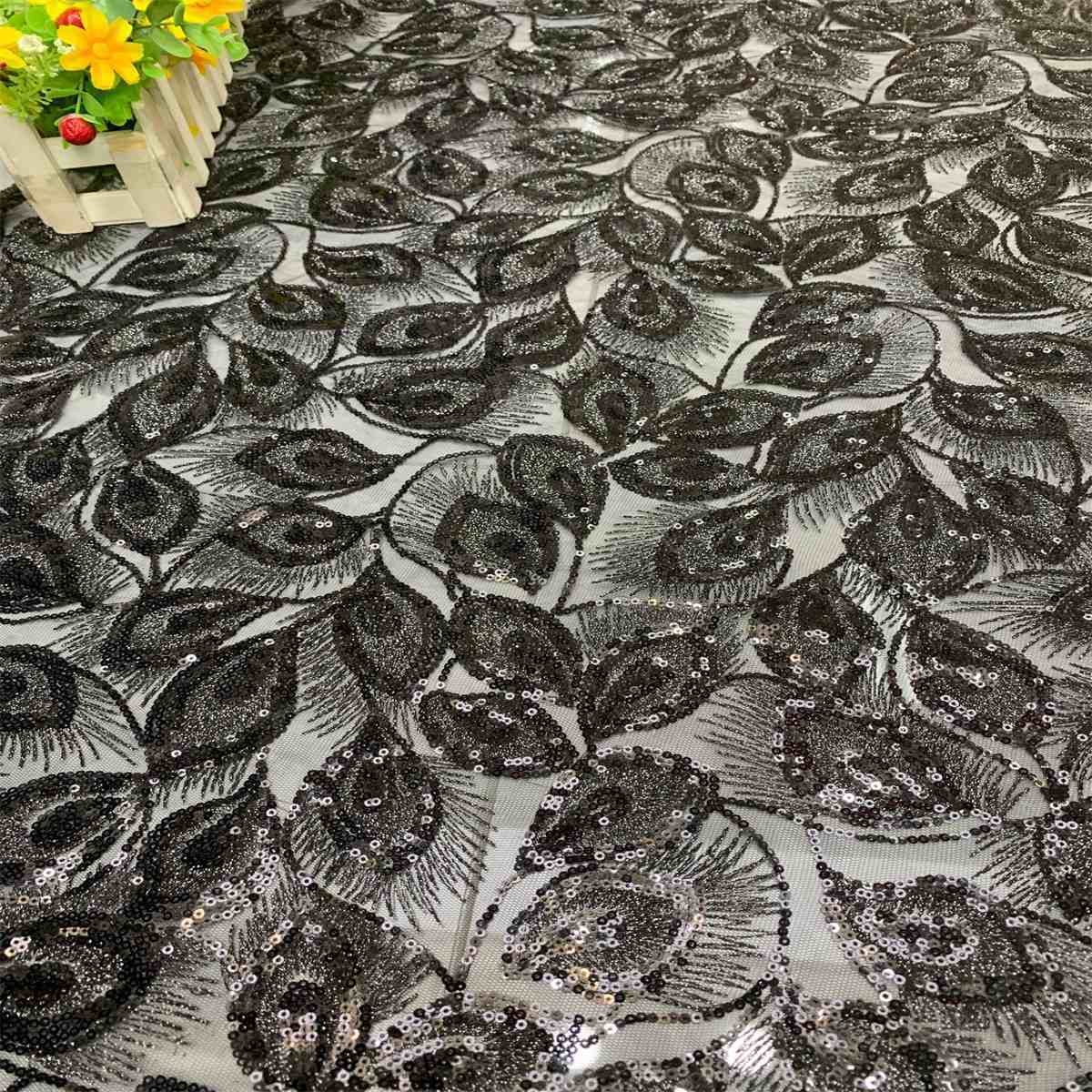 5 Yards Embroidered Sequin Fabric, Embroidered Sequin Tulle Lace | Love in Lace | NO. DX040