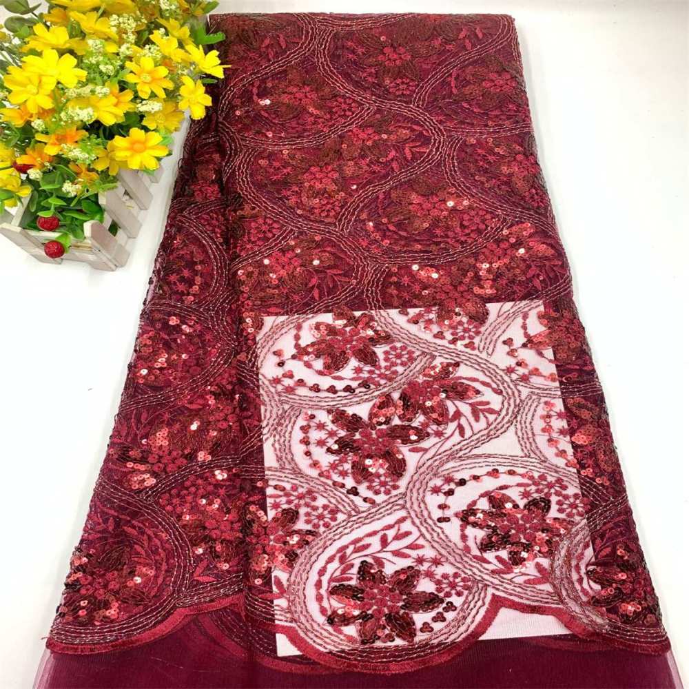 5 Yards Embroidered Sequin Fabric, Corded Embroidered Sequin Tulle Lace | Love in Lace | NO. JS006