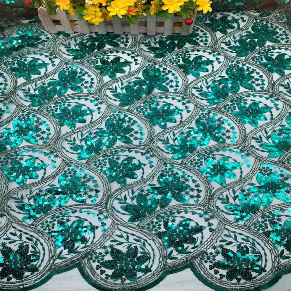 5 Yards Embroidered Sequin Fabric, Corded Embroidered Sequin Tulle Lace | Love in Lace | NO. JS006