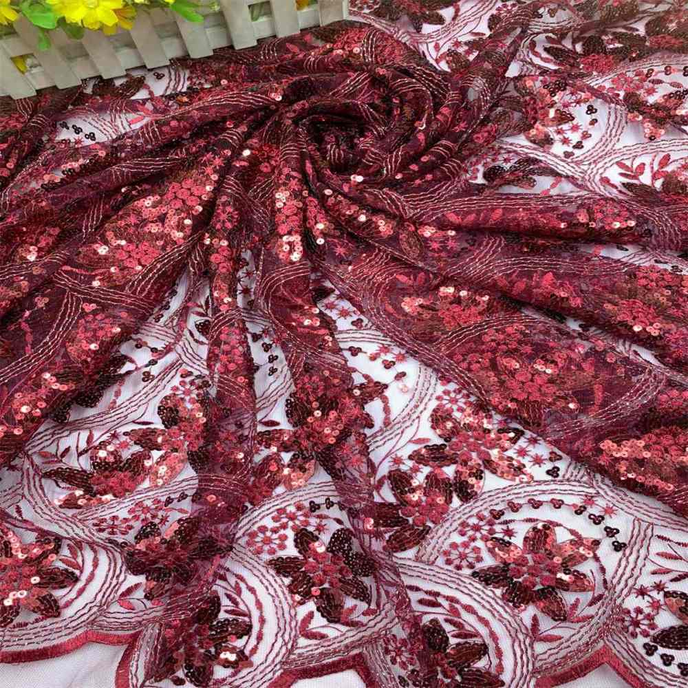 5 Yards Embroidered Sequin Fabric, Corded Embroidered Sequin Tulle Lace | Love in Lace | NO. JS006