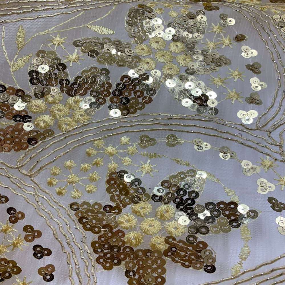 5 Yards Embroidered Sequin Fabric, Corded Embroidered Sequin Tulle Lace | Love in Lace | NO. JS006