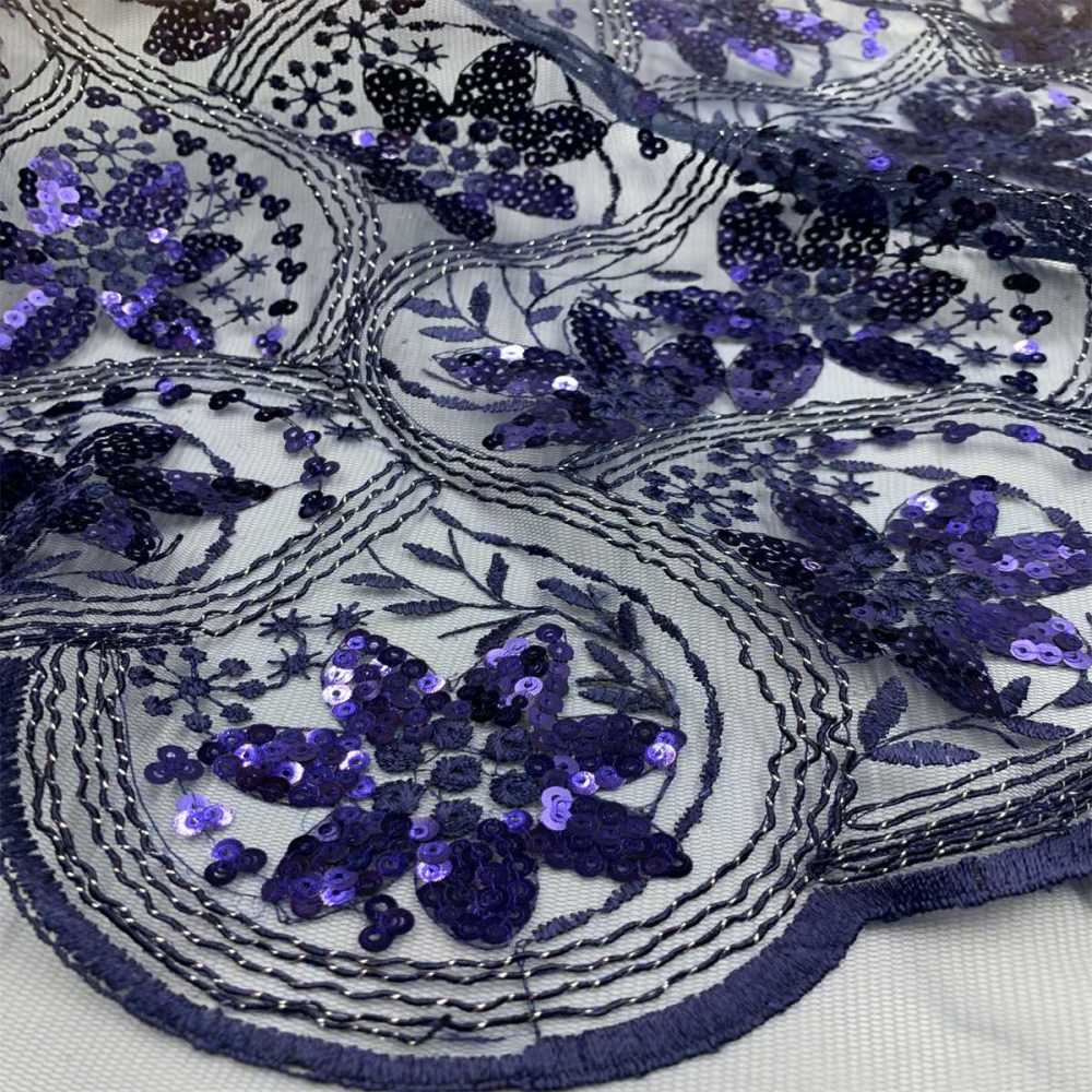5 Yards Embroidered Sequin Fabric, Corded Embroidered Sequin Tulle Lace | Love in Lace | NO. JS006