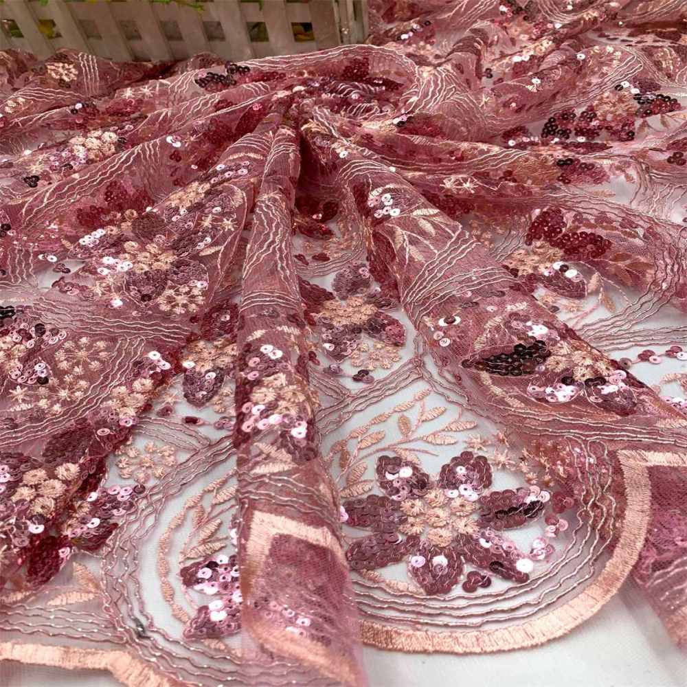 5 Yards Embroidered Sequin Fabric, Corded Embroidered Sequin Tulle Lace | Love in Lace | NO. JS006