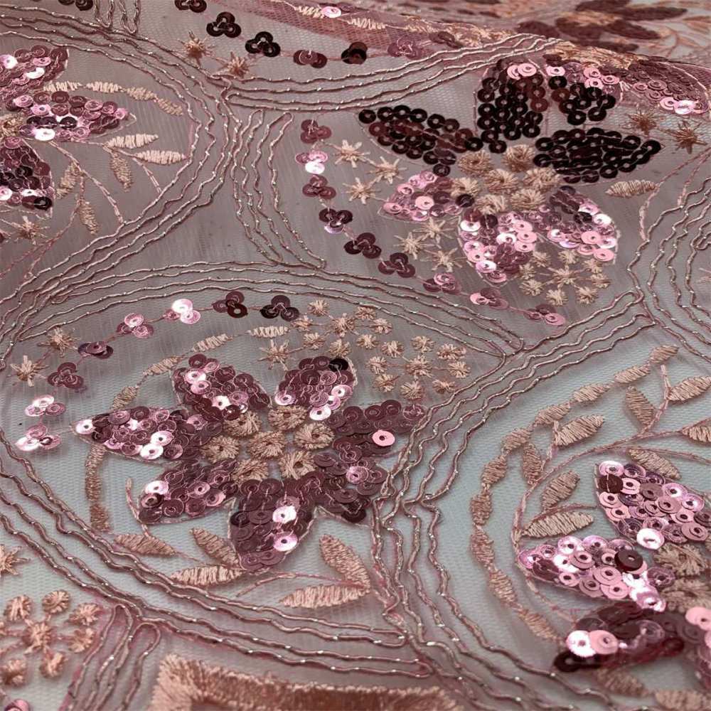 5 Yards Embroidered Sequin Fabric, Corded Embroidered Sequin Tulle Lace | Love in Lace | NO. JS006
